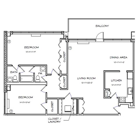 Crystal House Apartments in Arlington, Virginia 2x1.5 Floor Plan